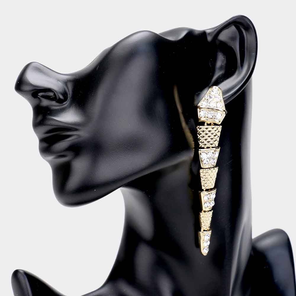 Gold Snake Crystal Chandelier Statement Earrings